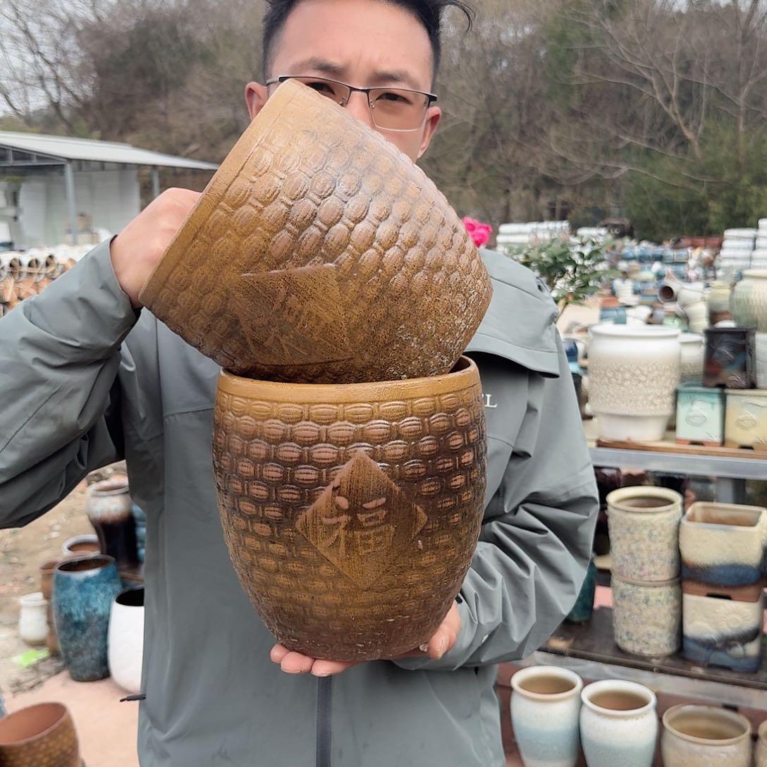 紫砂花盆口19高20（两个福柴烧