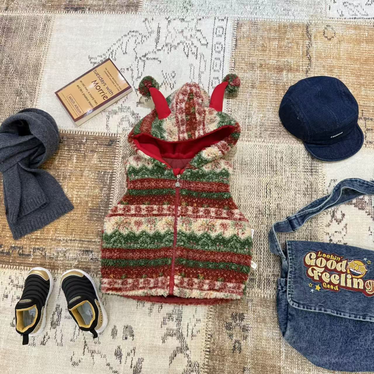 儿童秋冬彩色毛毛连帽马甲H2739