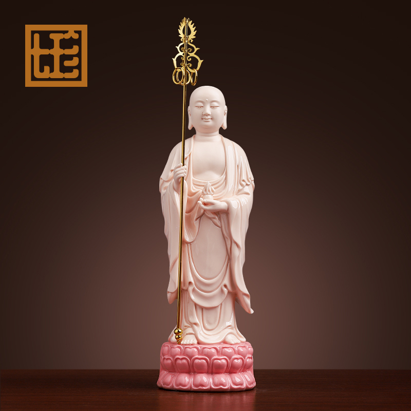 陶瓷玉红立莲地/藏瓷像家用站姿地/藏宝相摆件工艺品客厅家居饰品