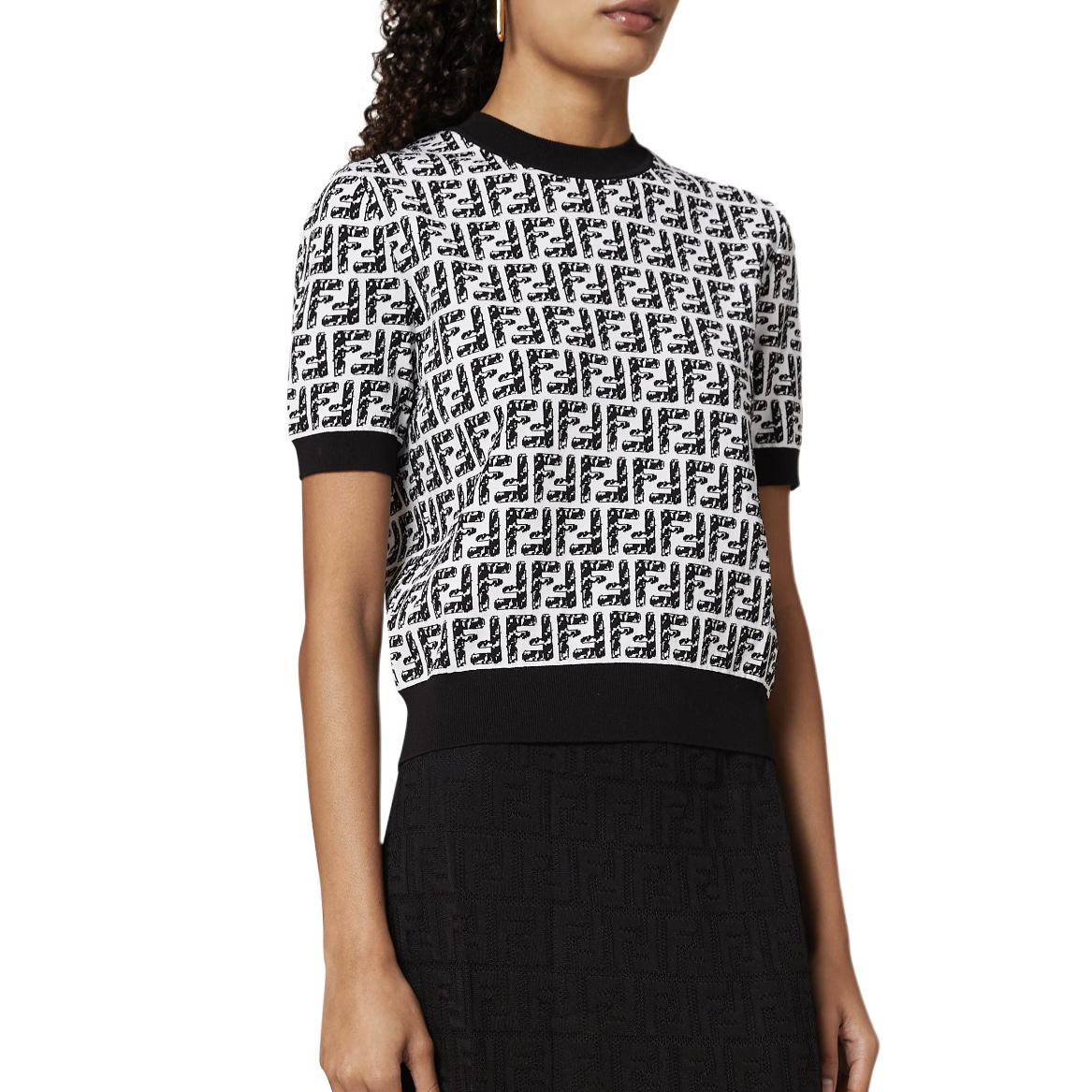 99新 FENDI/芬迪 wdf310/满印针织短袖 42码 棉