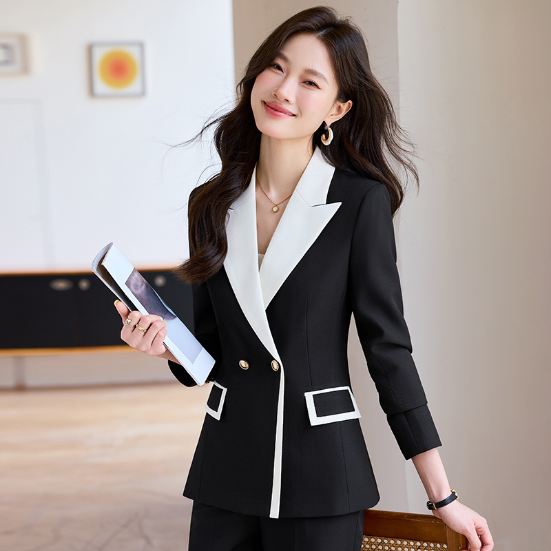 8971-2025秋冬新款拼接单排扣纯色长袖西装工作服气质女神范