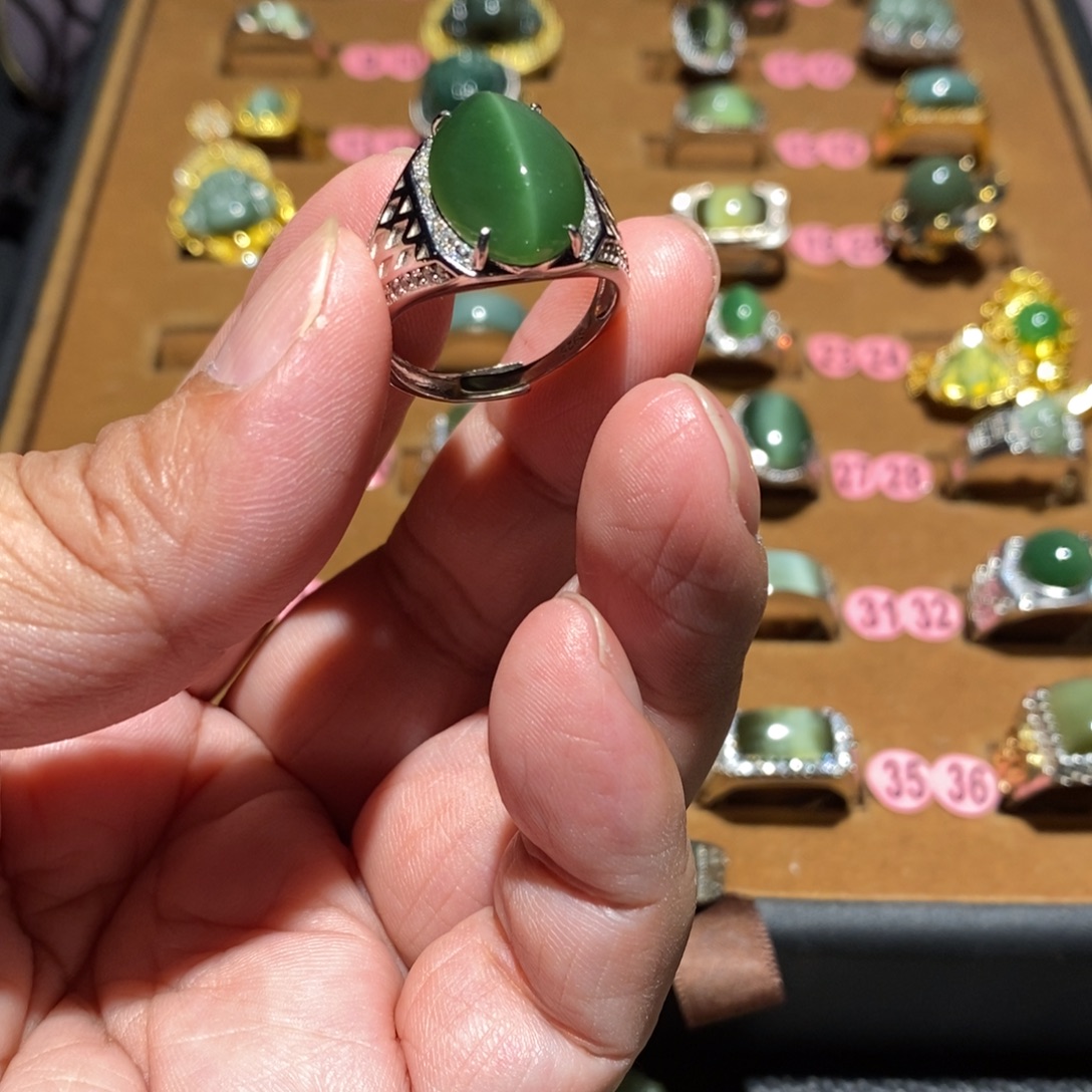 @***好和田玉银S925镶嵌戒指