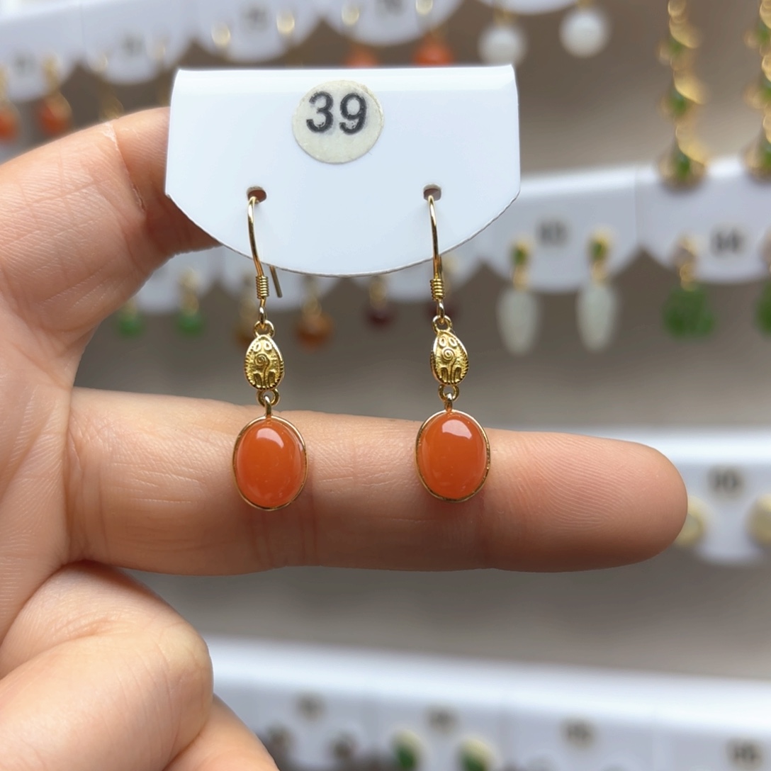 南红玛瑙银S925镶嵌耳饰