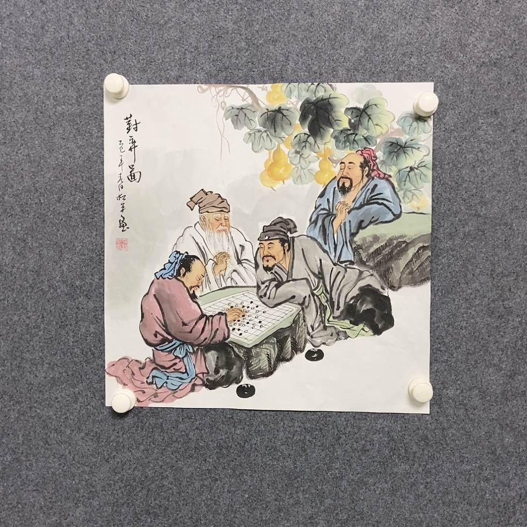 国画三尺斗方人物一副