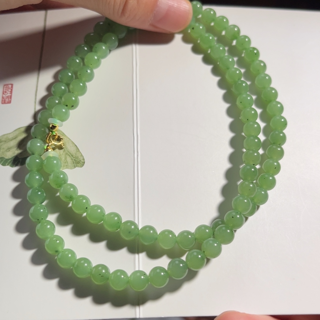 和田玉银S925镶嵌颈饰乌兰海微矿苹果绿6mm780