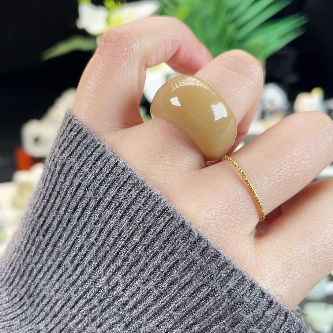 和田玉未镶嵌戒指E86俄糖馒头17.3带24h