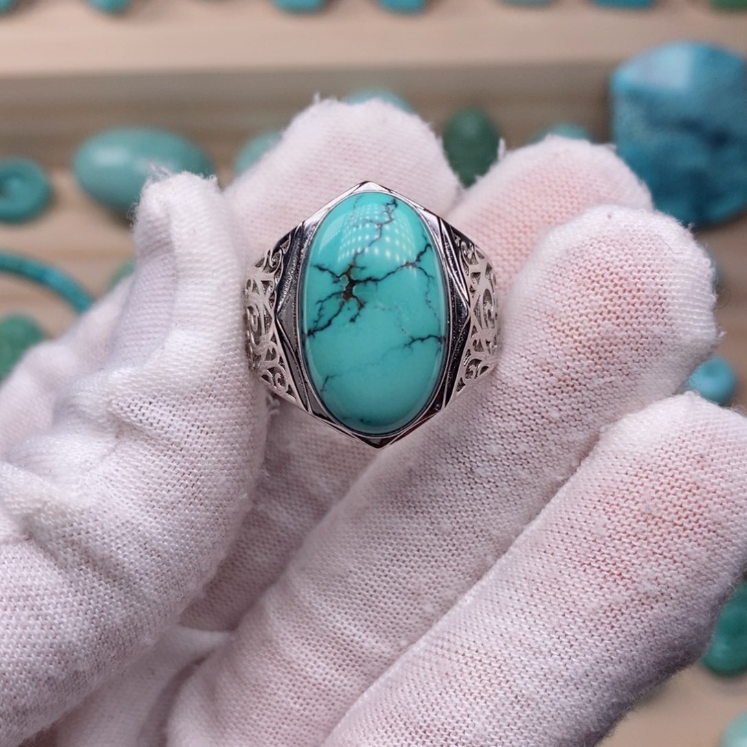 绿松石挂件银S925镶嵌