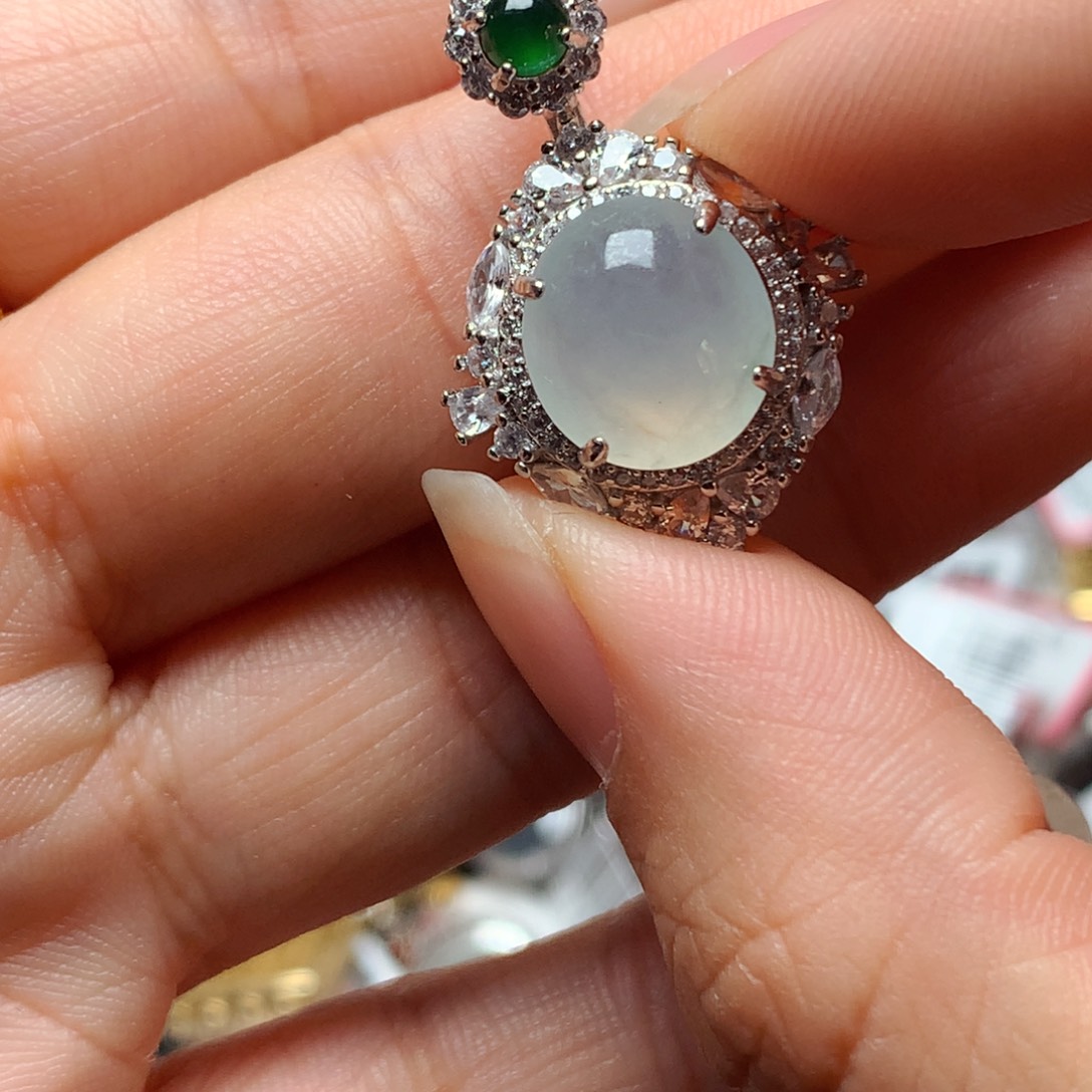 翡翠戒指银S925镶嵌天然翡翠吊坠