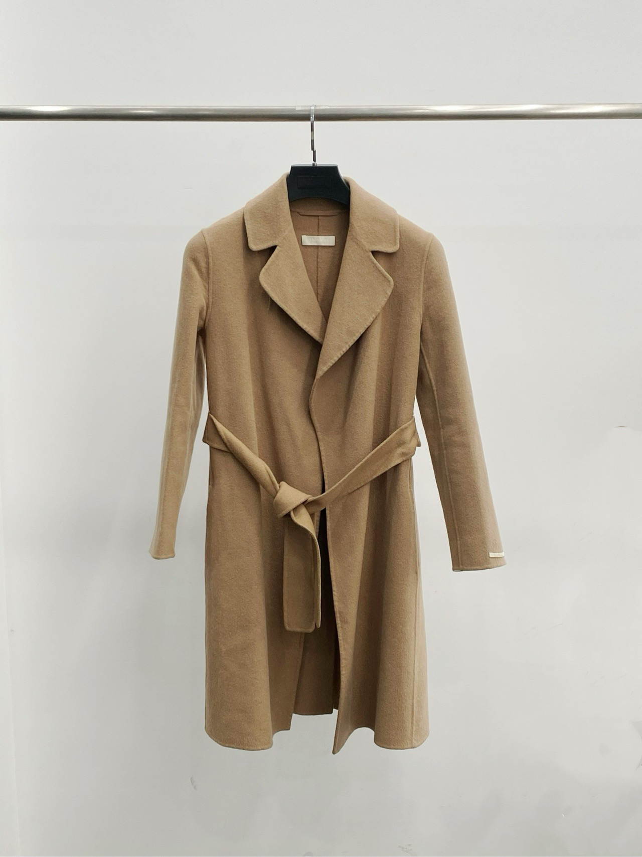 99新 MaxMara sm12147673 咖色大衣袖口logo无扣有腰带 36码