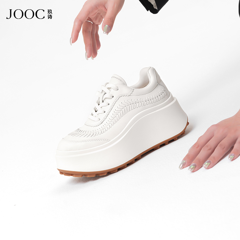 【白月光】JOOC玖诗经典黑厚底运动鞋2025夏季新款气质增高休闲鞋