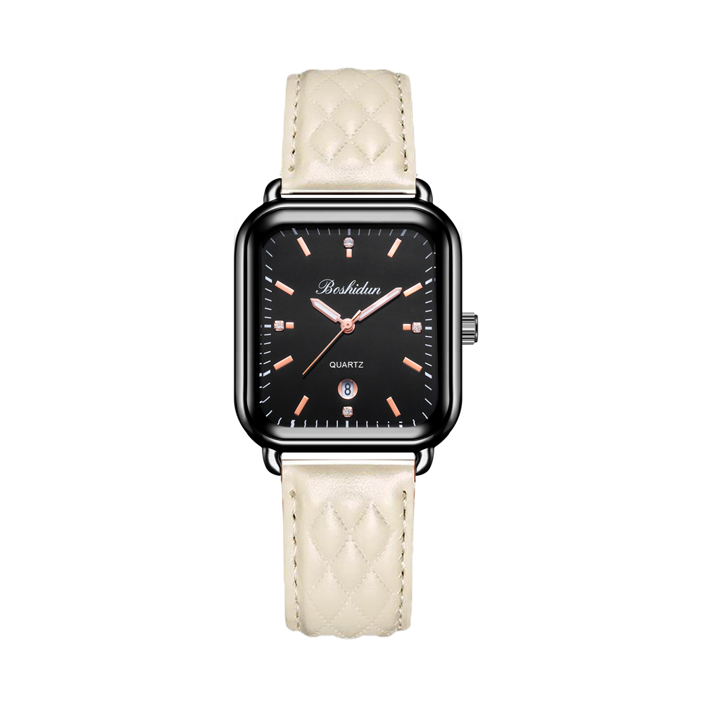 时尚气质百搭方形日历防水简约白皮带款女表8183L专属