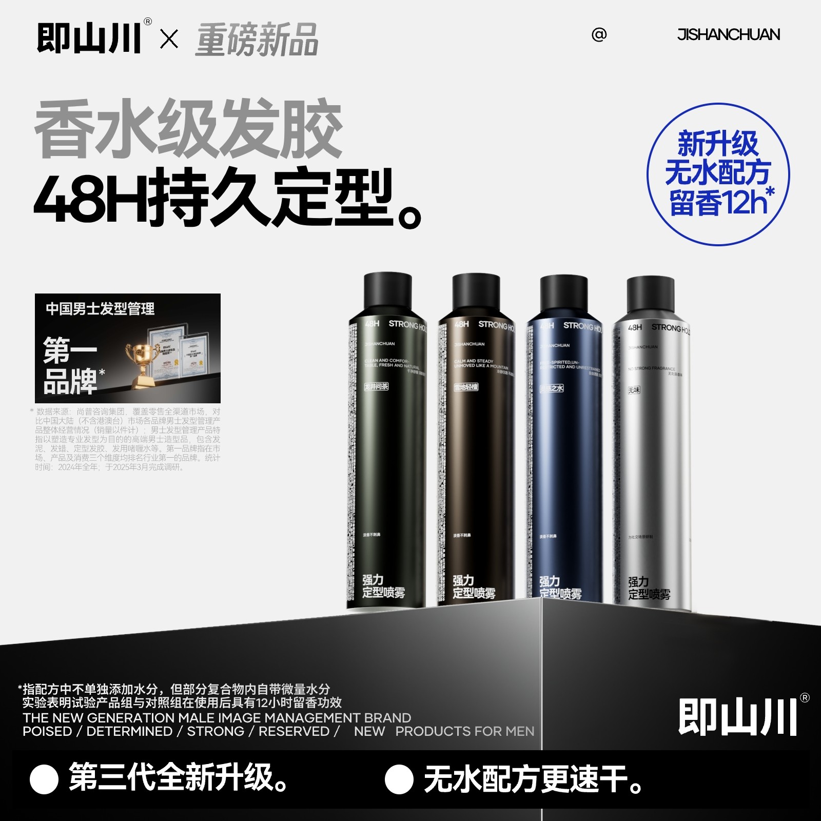 「香水级发胶」即山川强力定型喷雾男士持久定型便携发胶清新留香