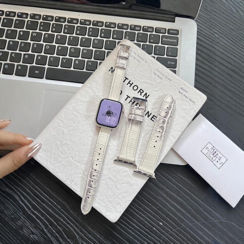 适用appleiwatchS9苹果手表S10高级感表带S8女S7新款鳄鱼纹SE真皮