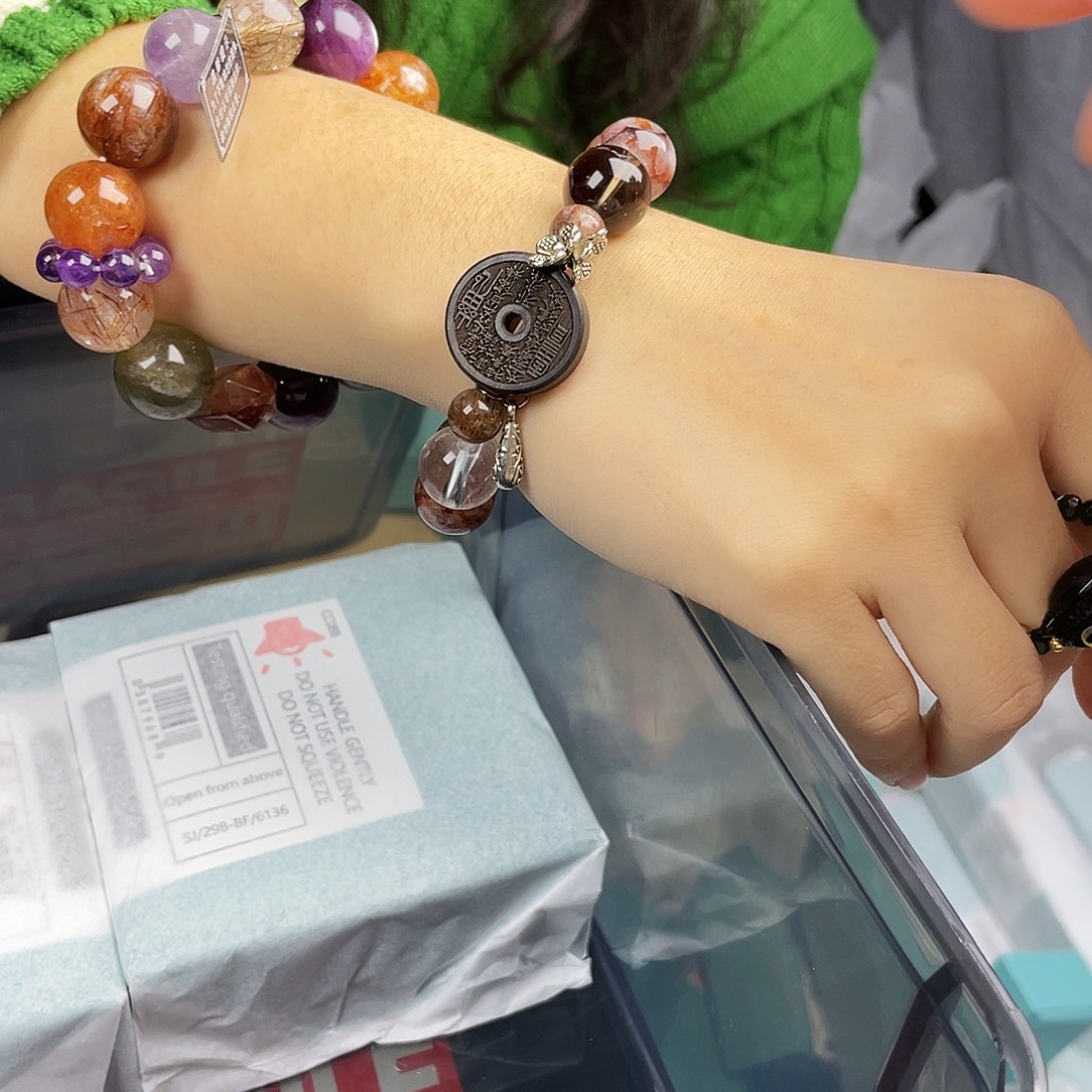 黄晶手串银S925镀金镶嵌