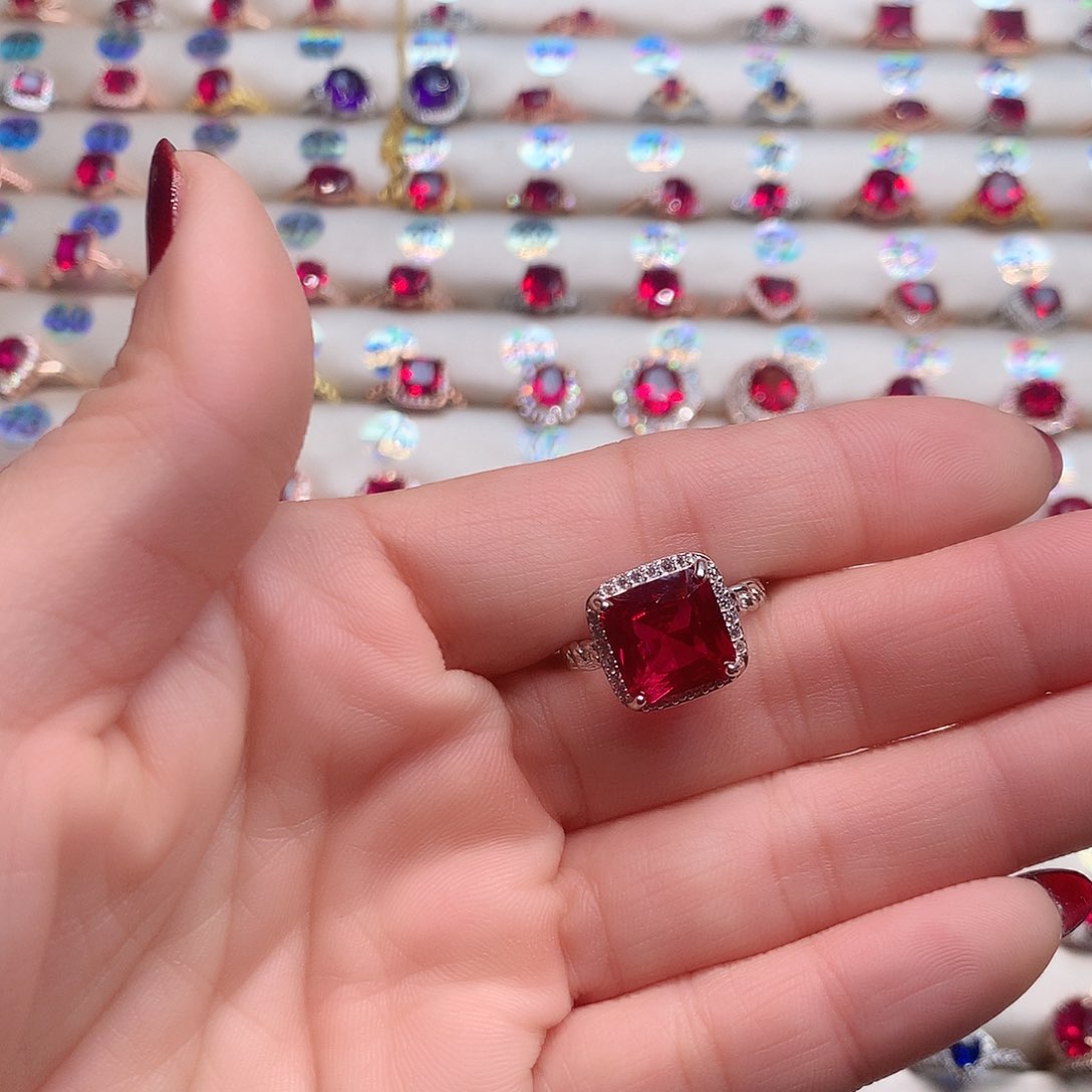 红宝石戒指银S925镶嵌