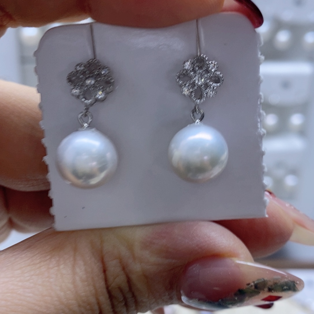 淡水珍珠耳饰银S925镶嵌