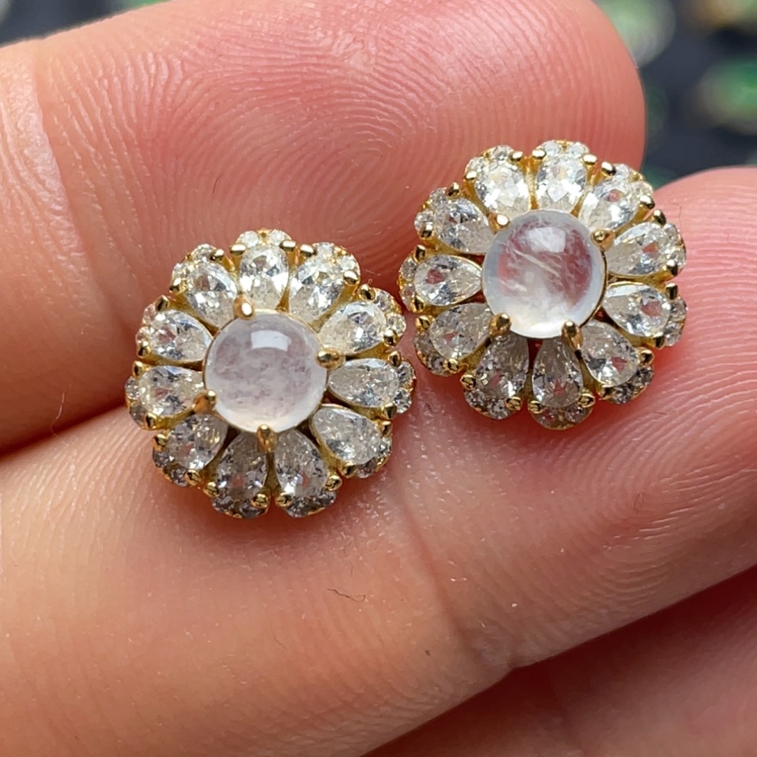 翡翠银S925镶嵌耳饰纯天然缅甸翡翠A货