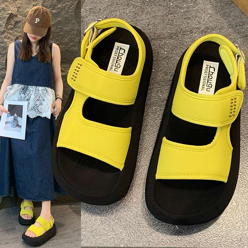 厚底拖鞋罗马风网红凉鞋女夏季透气增高松糕底女鞋踩屎感休闲凉拖