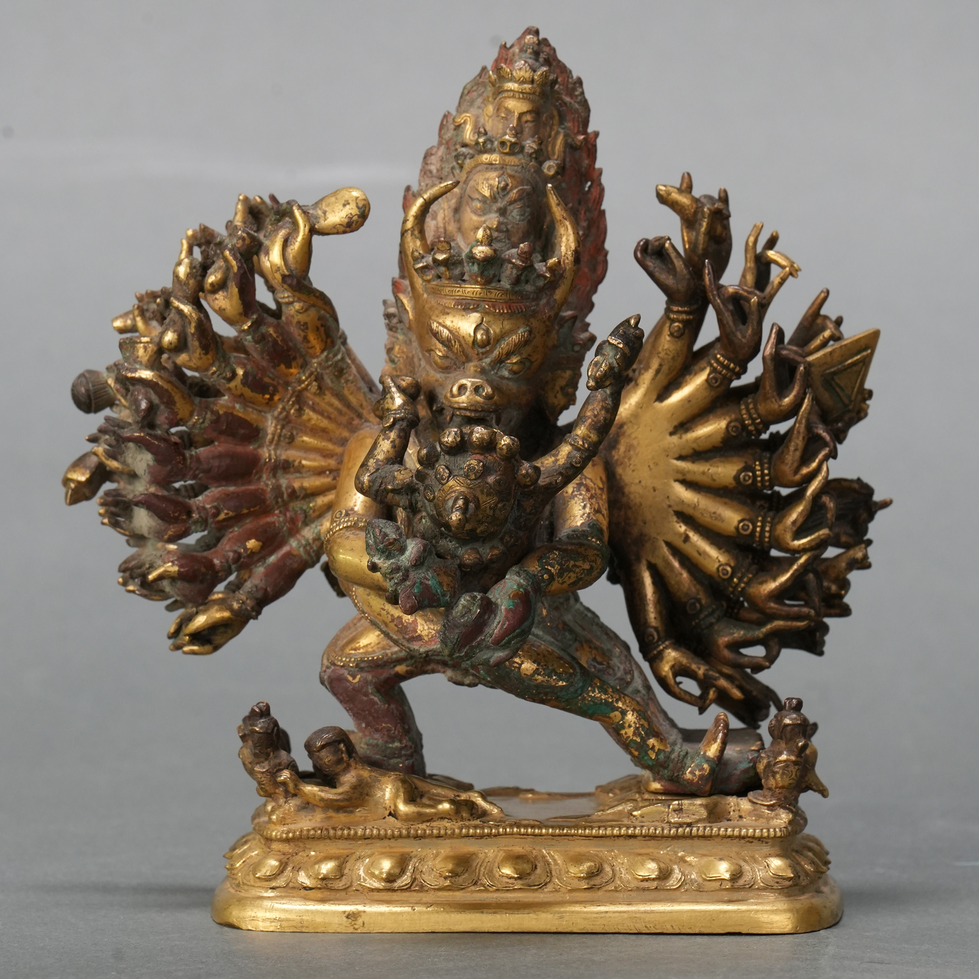 LOT 011717清乾隆 铜鎏金大威德金刚像【古董拍卖】