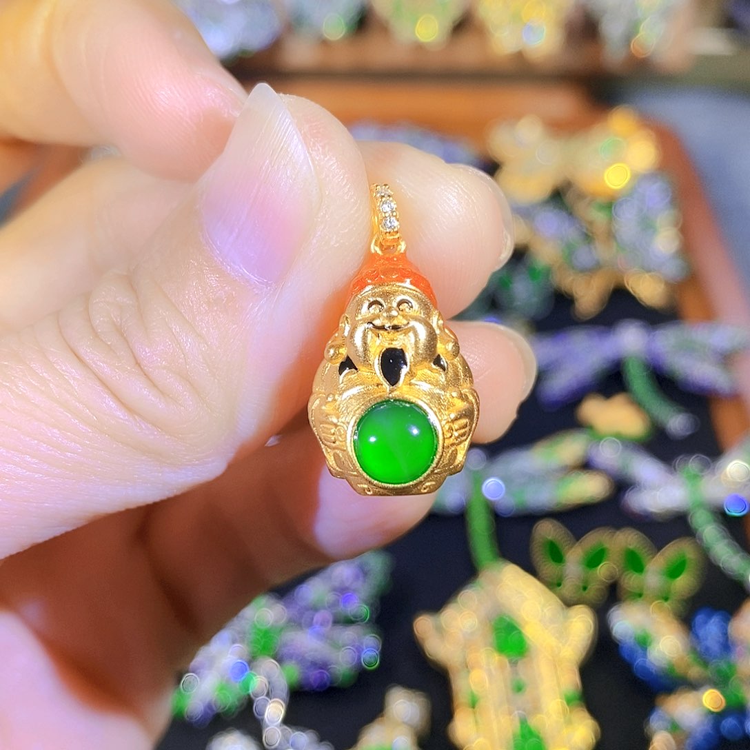 吊坠(不含链)银S925镶嵌翡翠