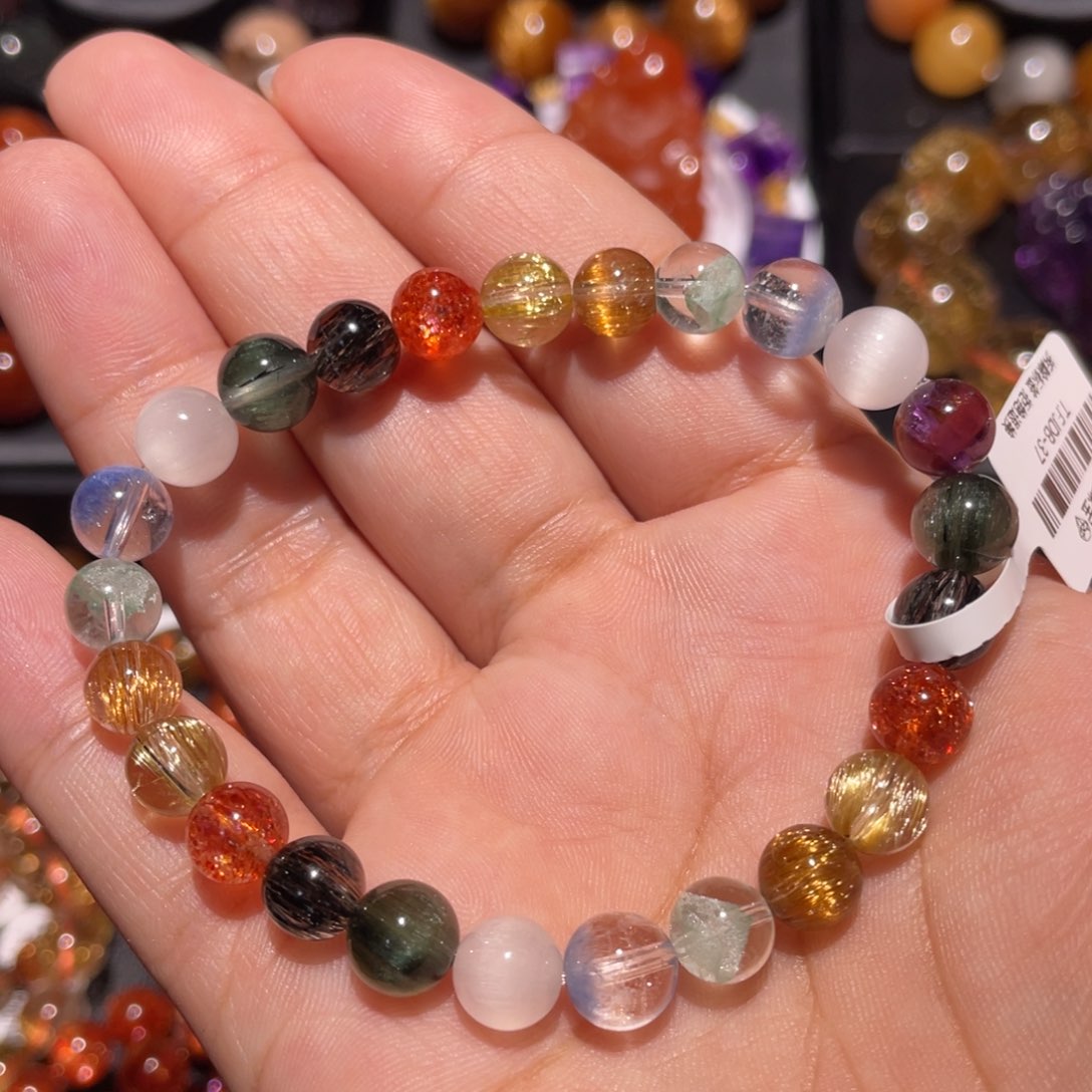 水晶手链未镶嵌发晶多宝7mm