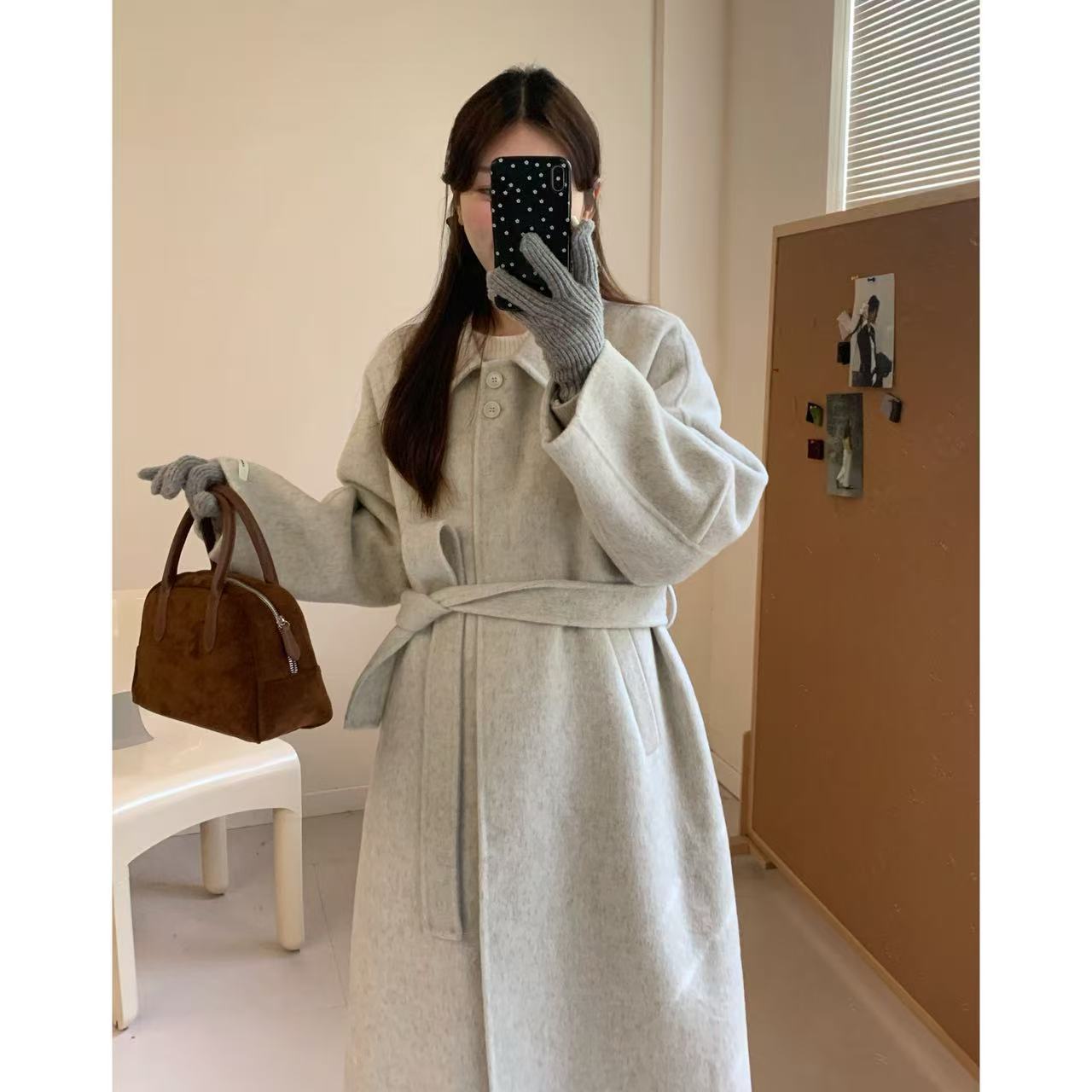 韩系长款羊毛大衣双面呢大衣秋冬外套8568显瘦