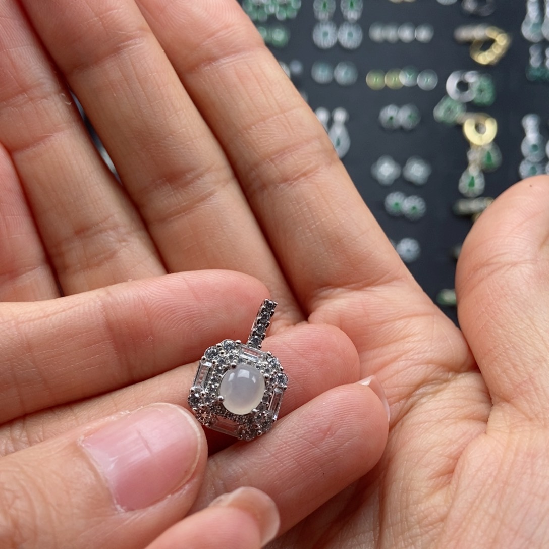 翡翠耳饰银S925镶嵌翡翠首饰