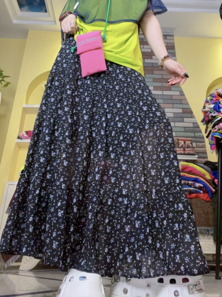 夏季温柔风碎花高腰显瘦中长款A字半身裙