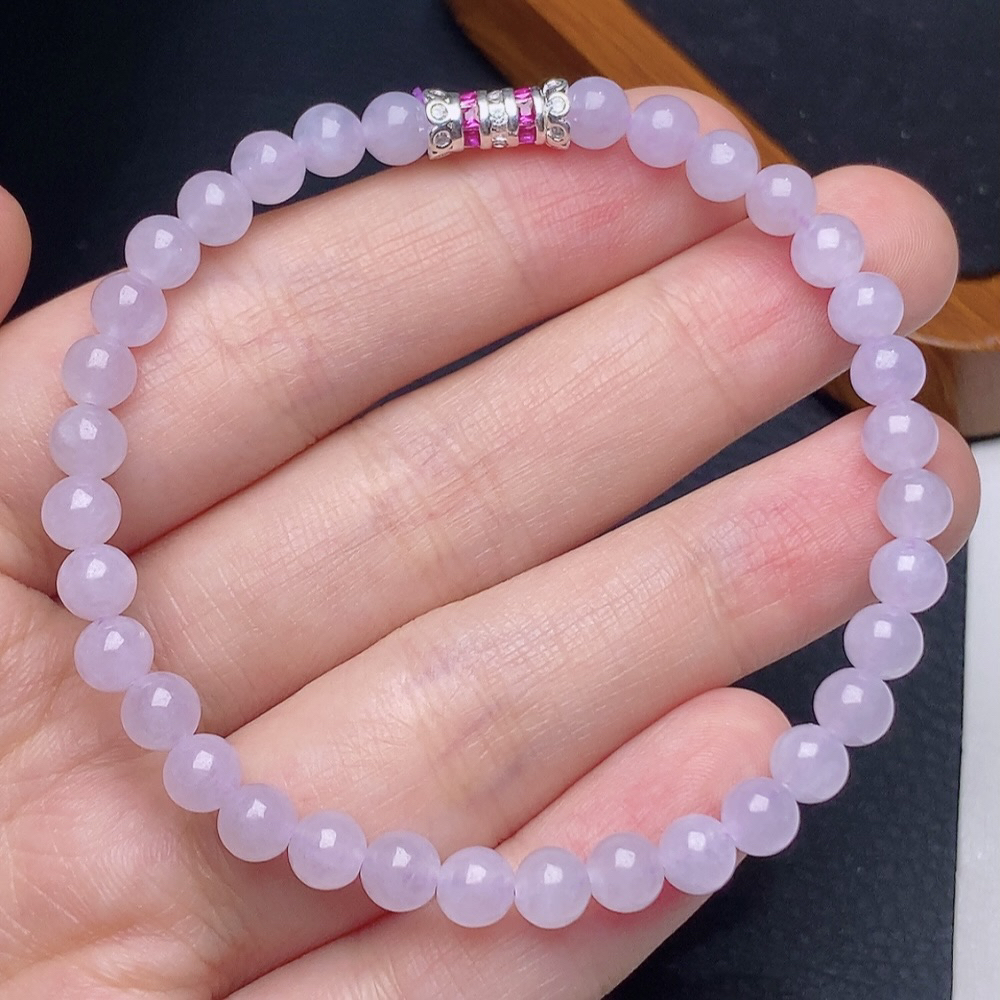 缅甸天然翡翠a货冰种紫罗兰圆珠手链卡5.2mm紫色女款女士