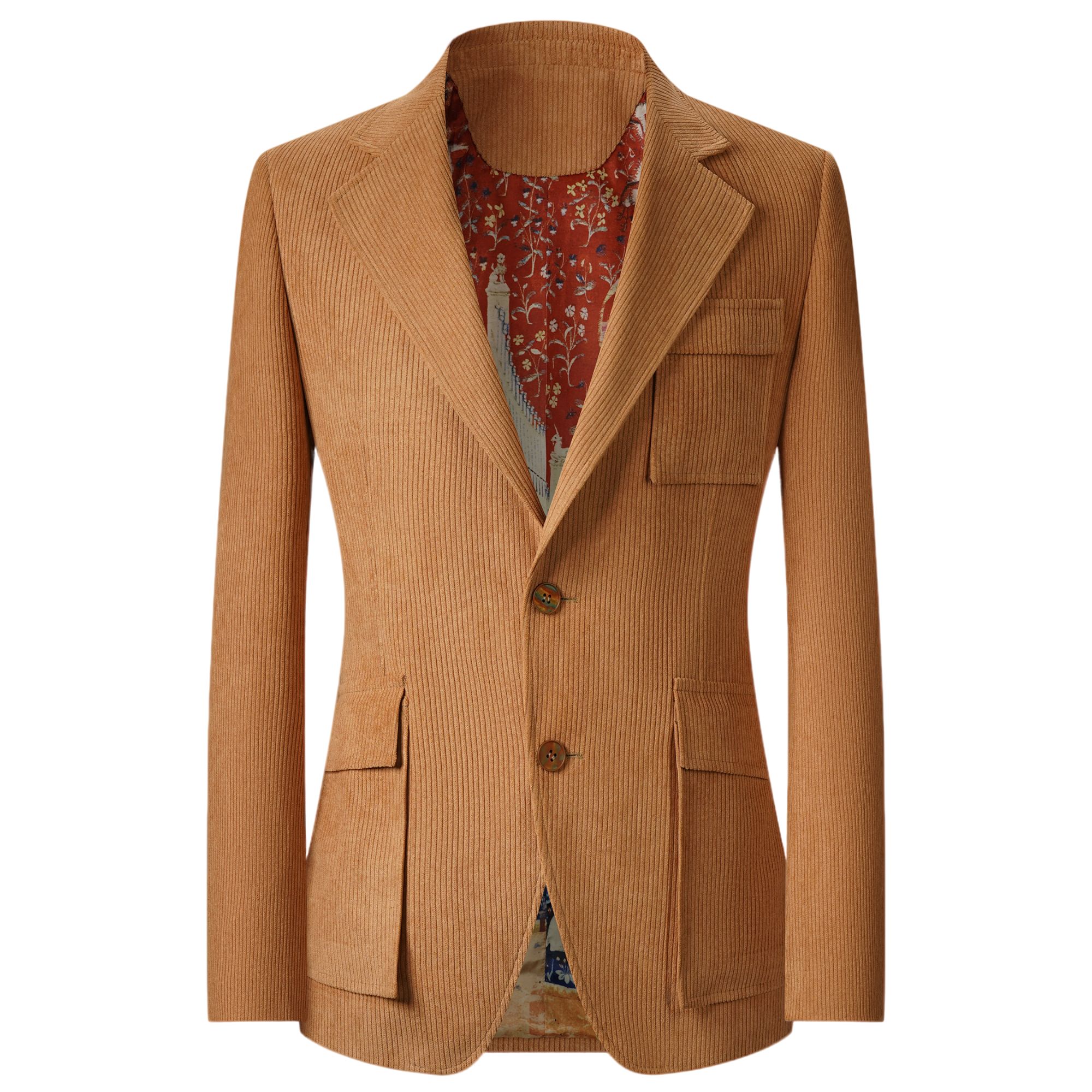 【半麻衬灯芯绒平驳领单排扣纯棉西装】本派男士风琴褶修身西服外套