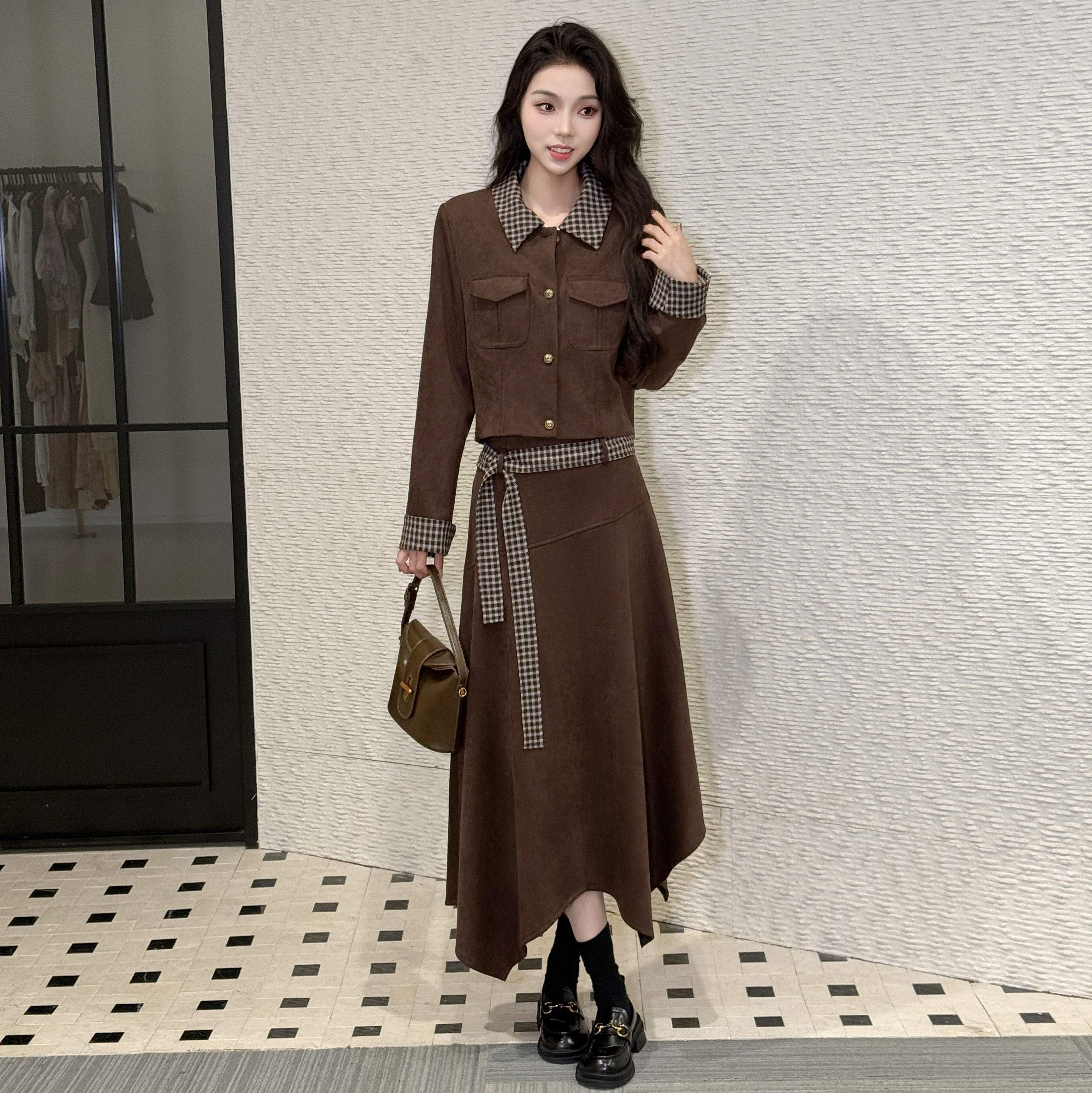 2025新款休闲风时尚套装针织拼接复古女装秋季秋冬