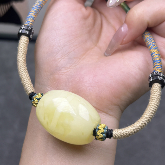 天然原矿琥珀蜜蜡浓白蜡桶珠23.2*30.7mm