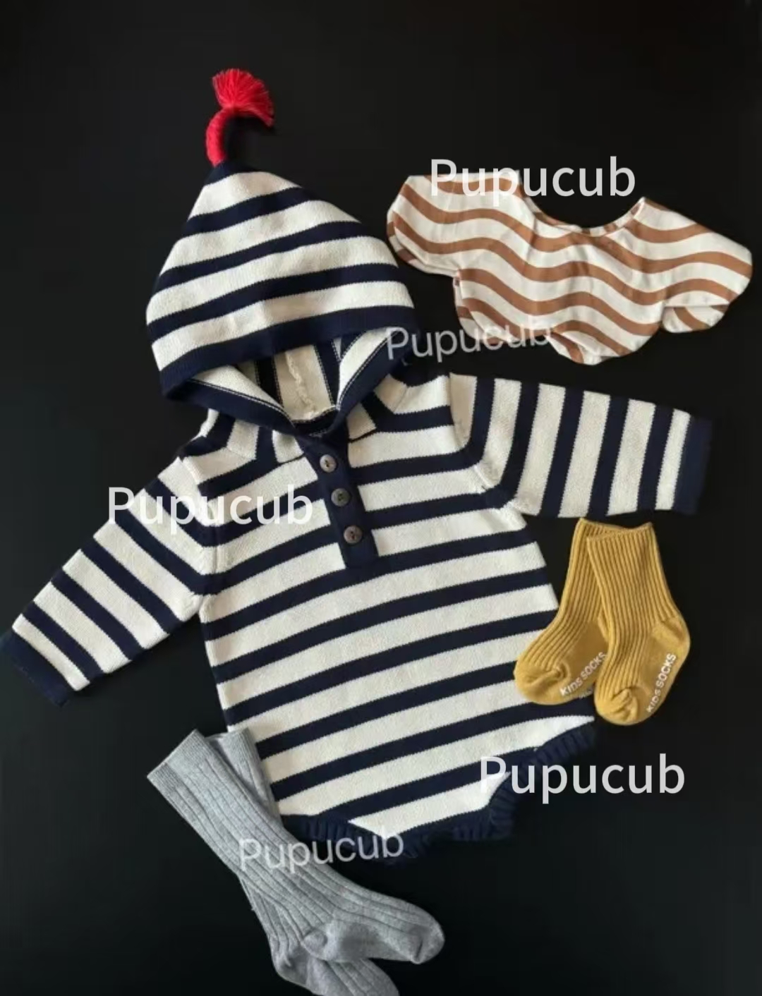 必入！巨好看！Pupucub婴儿韩版男女宝宝上衣纯棉毛衣条纹控春秋
