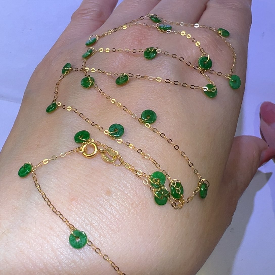 翡翠颈饰18K金镶嵌满天星