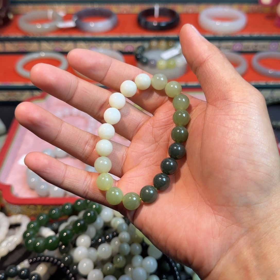 和田玉手串未镶嵌和田玉卡10晴水渐变