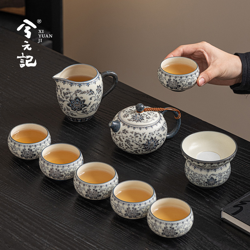 青花缠枝莲功夫茶具套装家用泡茶壶茶杯器具2025新款中秋节礼物盒
