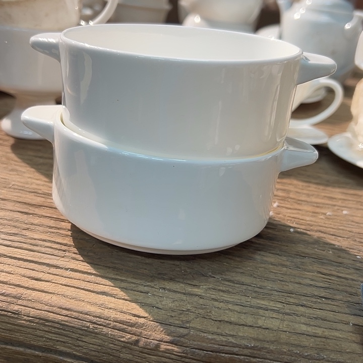 库存尾货骨瓷小锅一对口径11.5