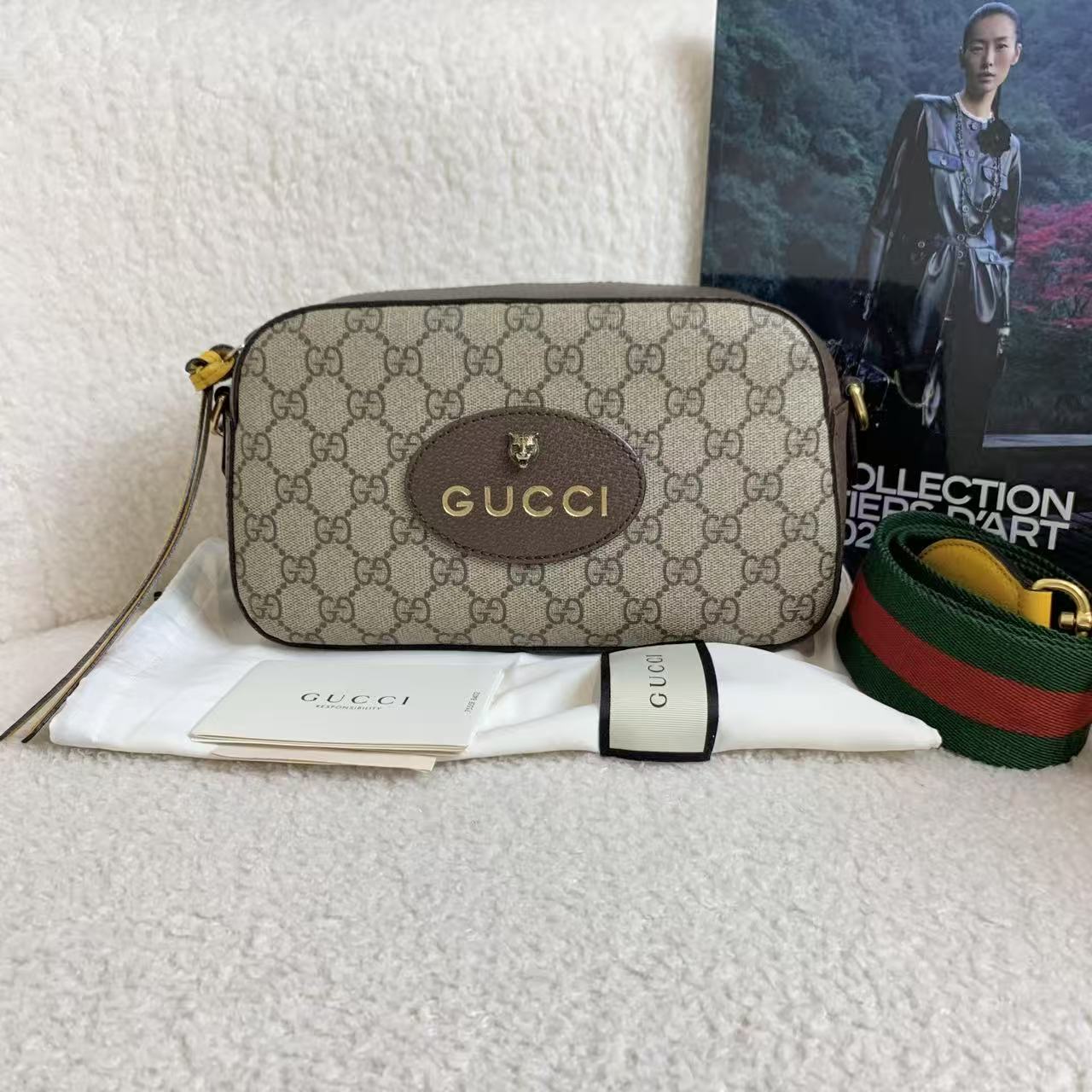 99新 GUCCI/古驰 壹臻/Gucci老花虎头相机包/12期免息/ 90050259
