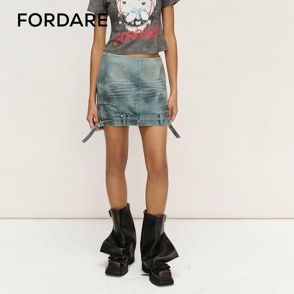 FORDARE福蝶 25夏季新品 喷脏倒置半裙时尚短裙设计感半身裙3310