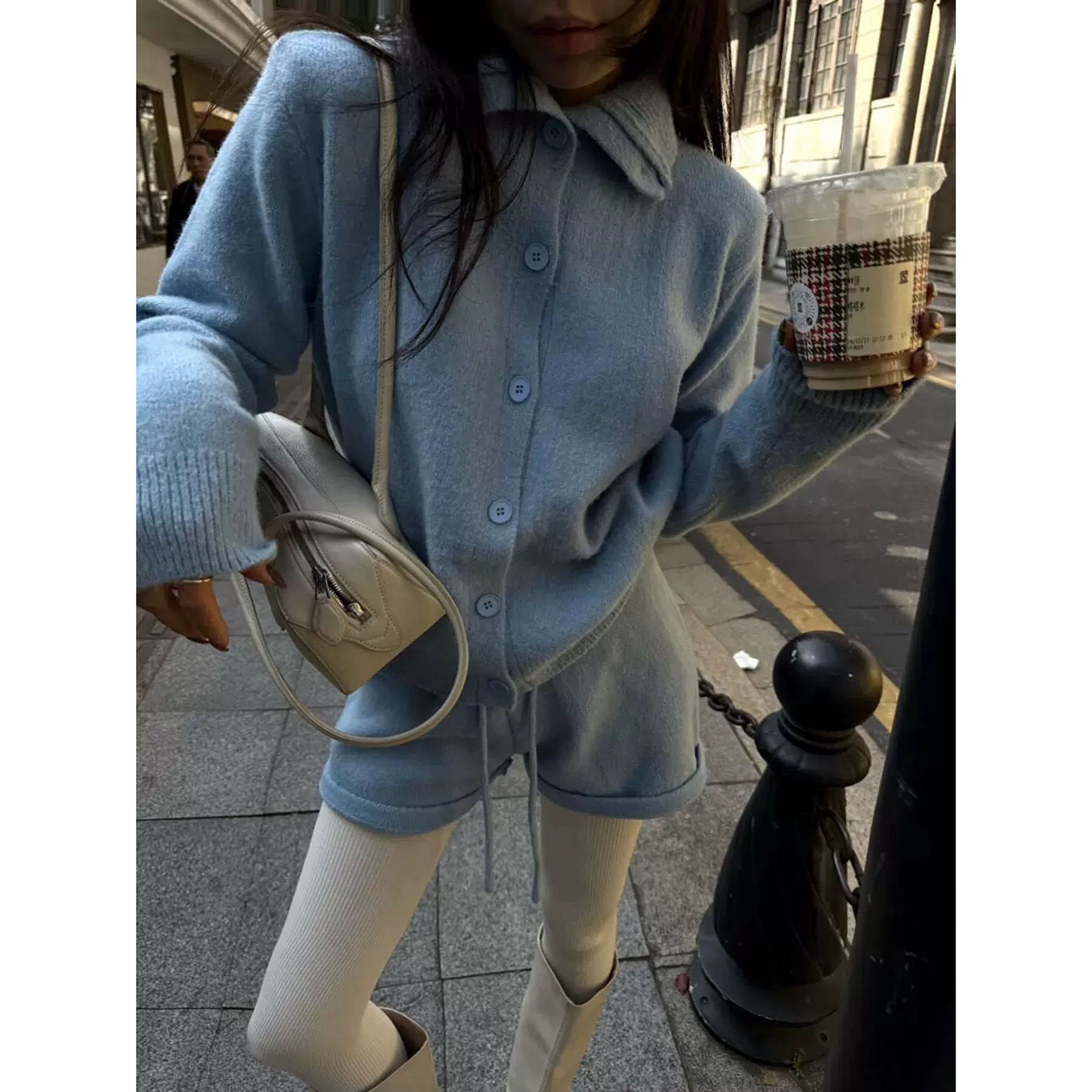 【土豆优选】气质排扣开衫上衣➕短裤套装