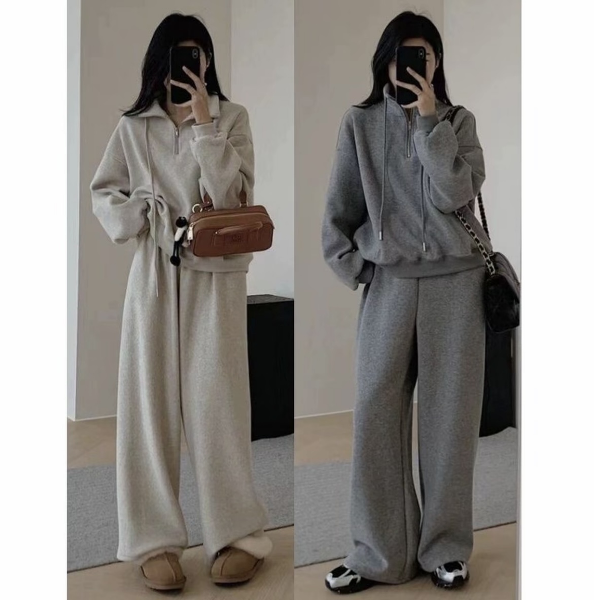 303冬季新款加绒保暖时尚洋气加绒卫衣外套+阔腿裤两件套装303