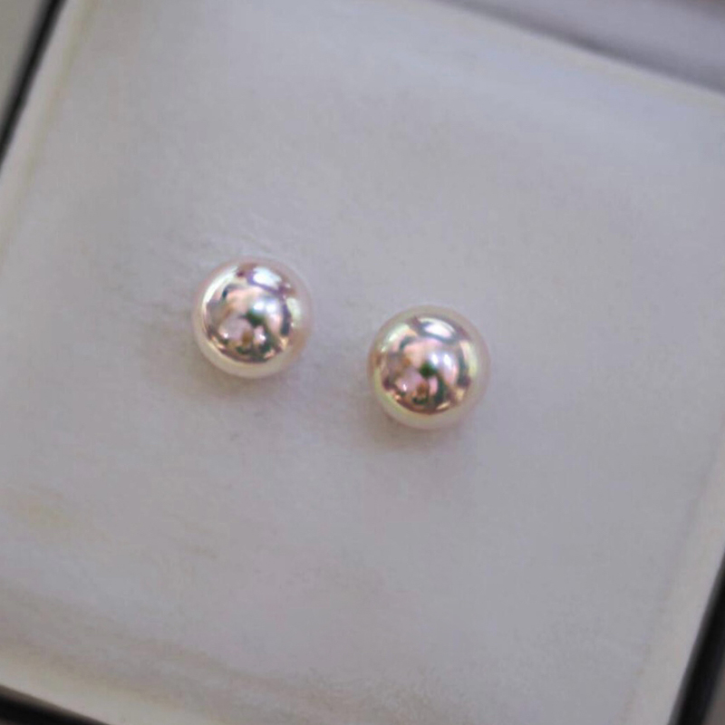 珍珠耳钉天然珍珠媲美日本akoya海水珍珠耳钉小号S925银正圆强光