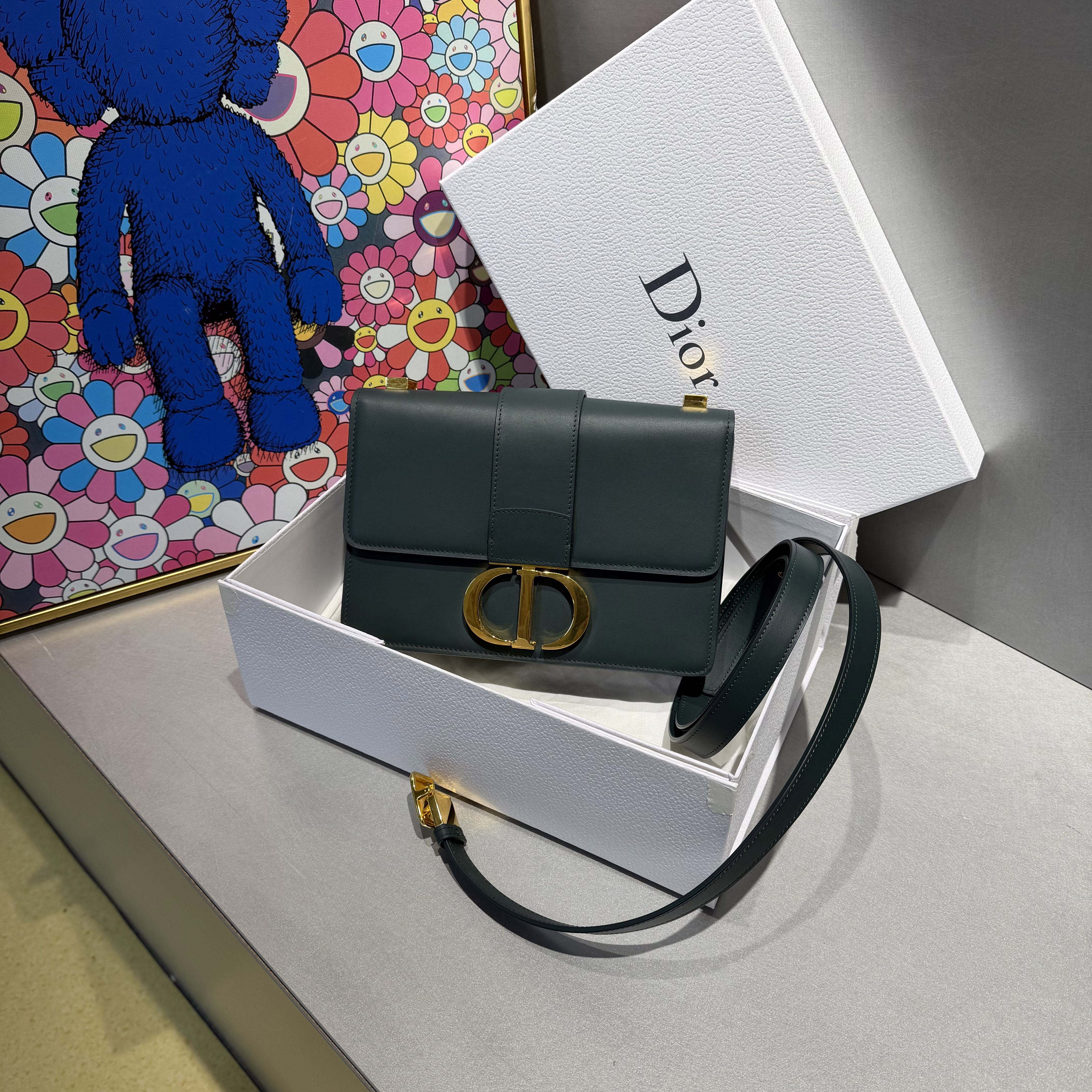95新 DIOR/迪奥 迪奥    蒙田30雷雨绿 中号链条包 单肩包06