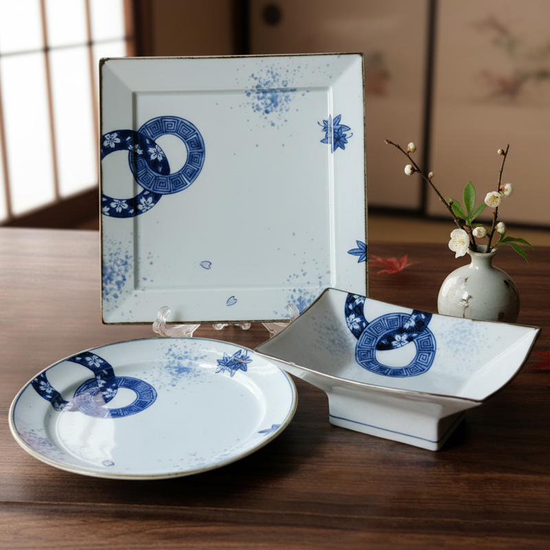 日本进口有田烧染付绘餐具日式釉下彩手绘陶瓷家用蓝色手工饺子盘