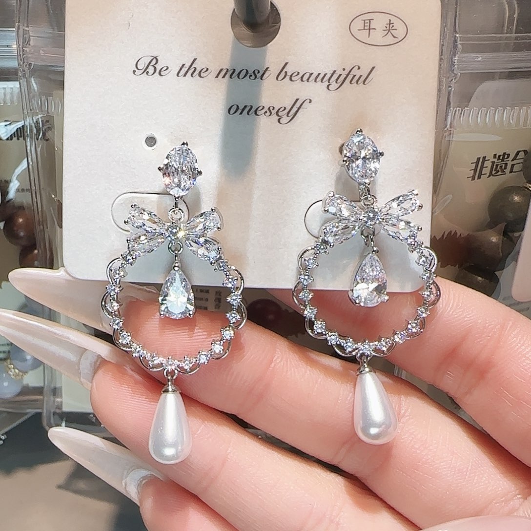 锆石纯铜925银耳夹