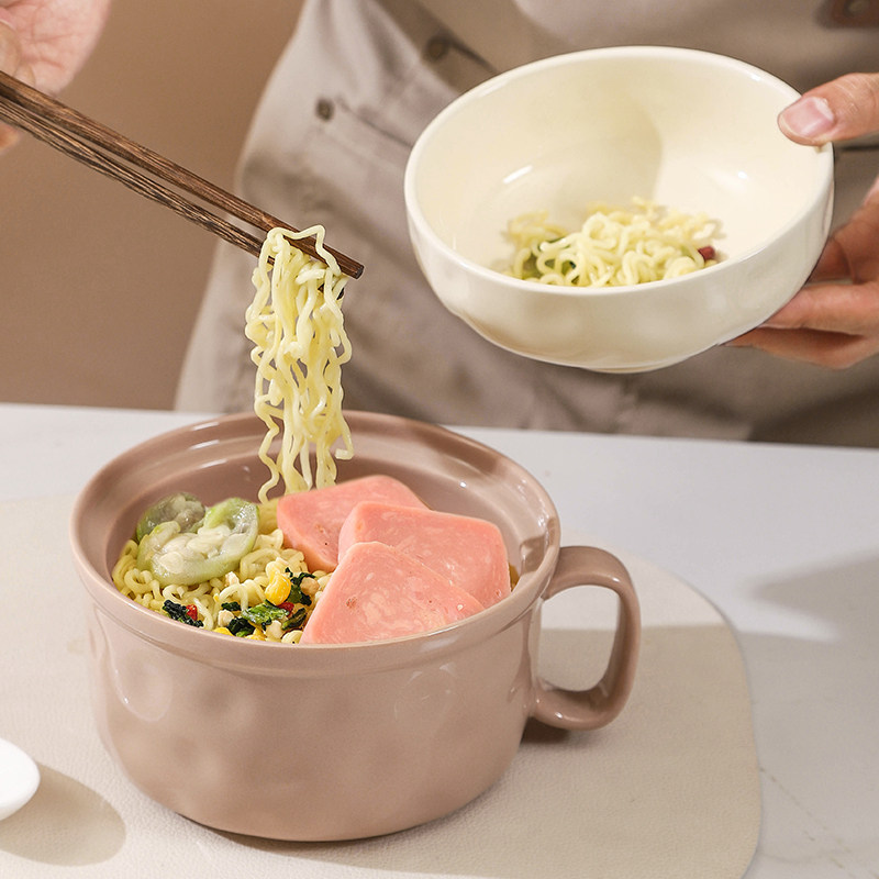马卡龙色拆装釉下彩碗宿舍餐具大容量瓷碗可爱饭盒带盖泡面碗