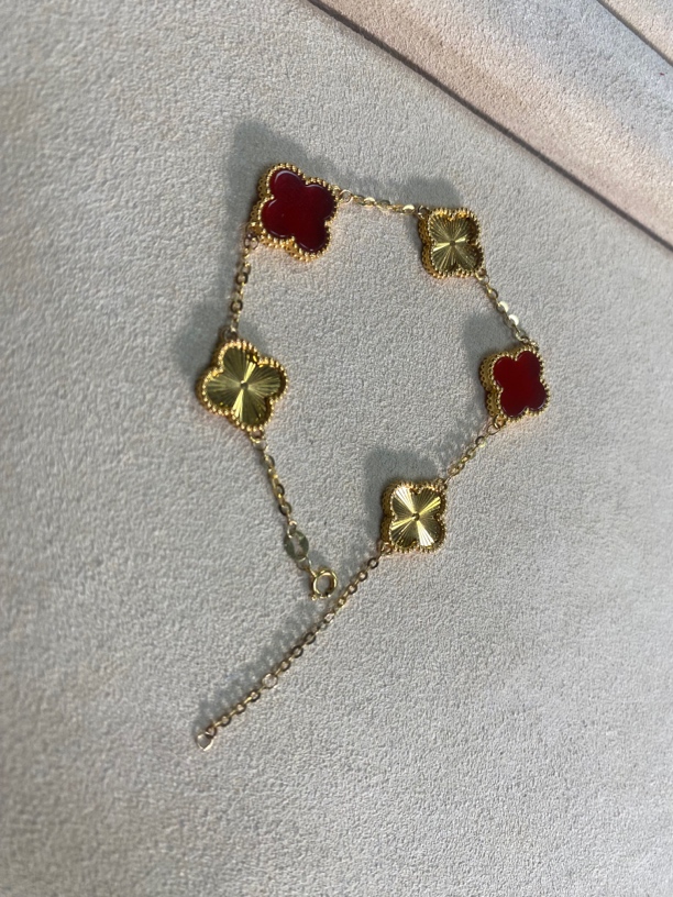 18K金镶嵌红玛瑙13mm红加金加二镭射五花手链