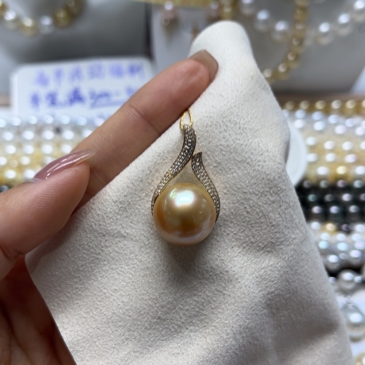 海水珍珠吊坠(不含链)18K金镶嵌16mm