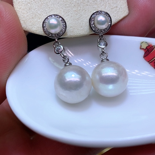淡水珍珠耳饰银S925镶嵌
