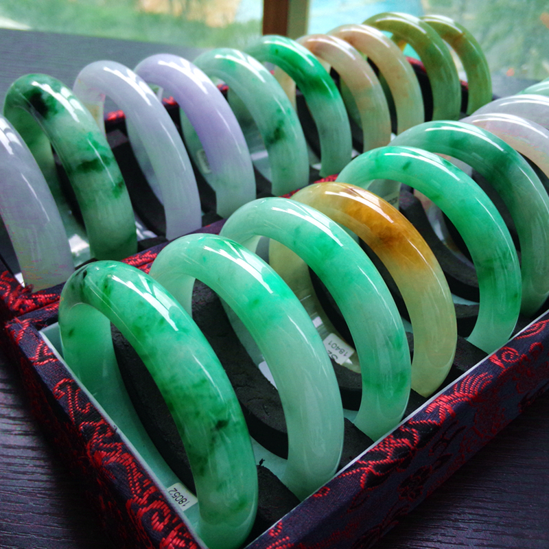 天然翡翠A货玉石手镯阳绿紫罗兰黄翡冰种白月光随机发货